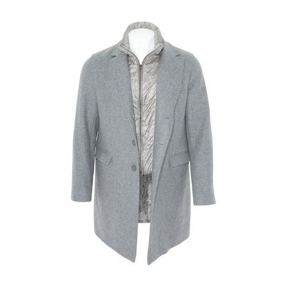 Gray Convertible Padded Wool-Blend Quilted Shell Coat