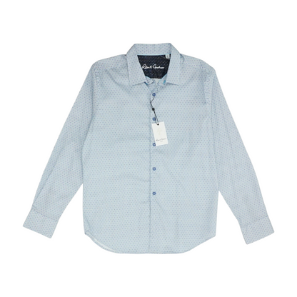 Blue Geometric Long Sleeve Button Down