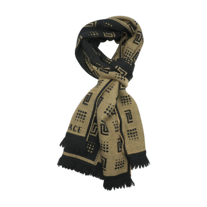 Black and Brown Grecca Fringe Wool Scarf