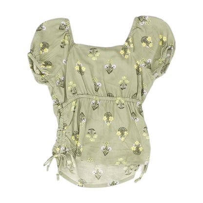 Green Floral Short Sleeve Blouse