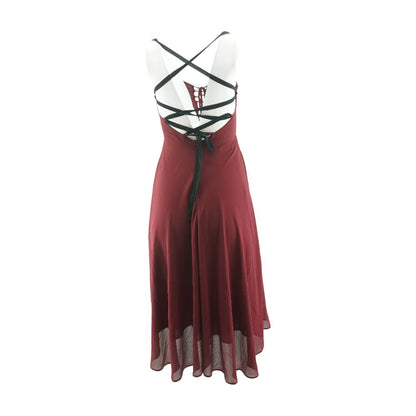 Maroon Solid Midi Dress