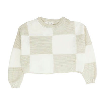 Beige Color Block Pullover Sweater