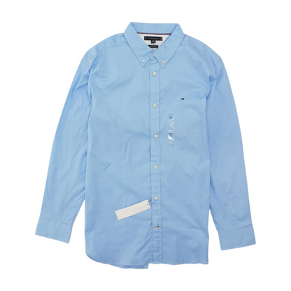 Blue Solid Long Sleeve Button Down