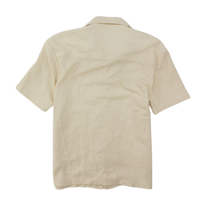 Beige Solid Short Sleeve Button Down