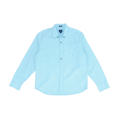Blue Solid Long Sleeve Button Down