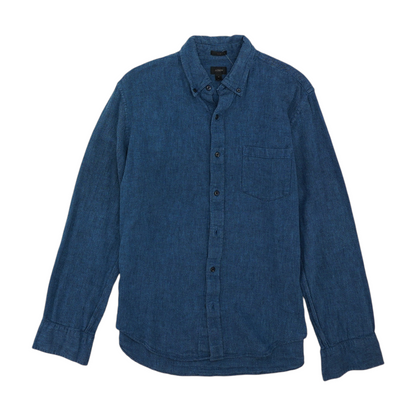 Blue Solid Long Sleeve Button Down