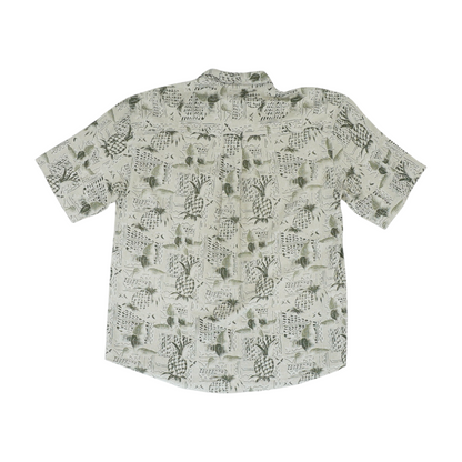 Vintage Beige Graphic Short Sleeve Button Down