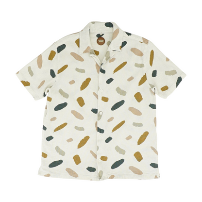 Beige Abstract Short Sleeve Button Down