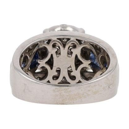 2 Ct 10K White Gold Diamond Cluster With Sapphire Accents Engagement Ring