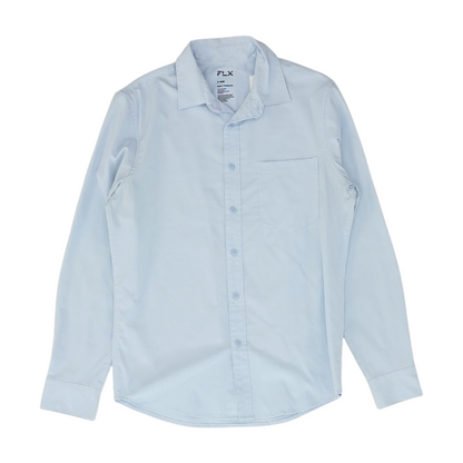 Blue Solid Long Sleeve Button Down