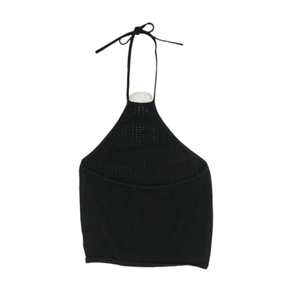 Black Eyelet Cropped Knit Top