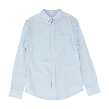 Blue Solid Long Sleeve Button Down