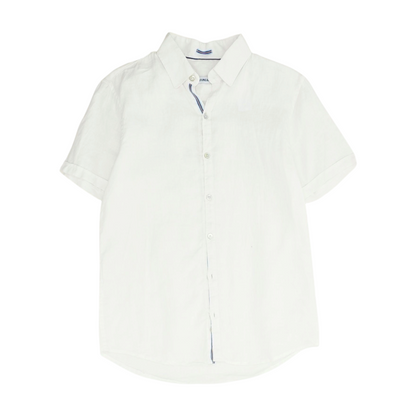 White Solid Short Sleeve Button Down
