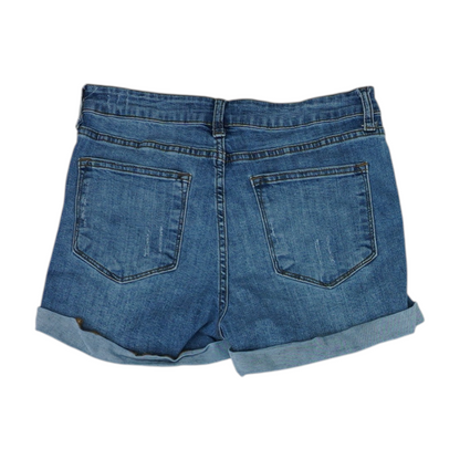 Blue Solid Denim Shorts
