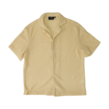 Beige Solid Short Sleeve Button Down