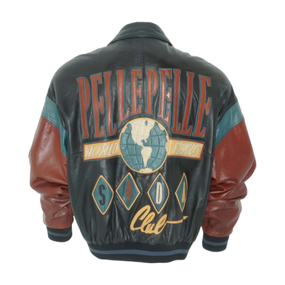 Vintage Pelle Pelle ‘Soda Club’ Patched Globe Leather Jacket