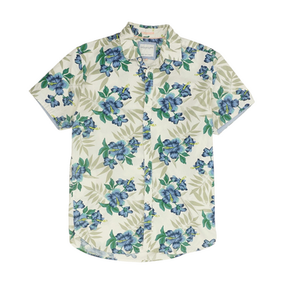 White Floral Short Sleeve Button Down