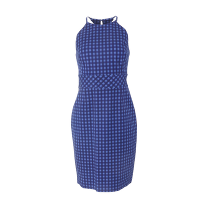 Navy Petite Check Midi Dress