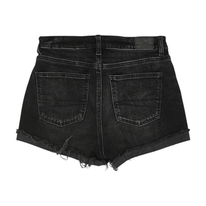 Black Solid Denim Shorts