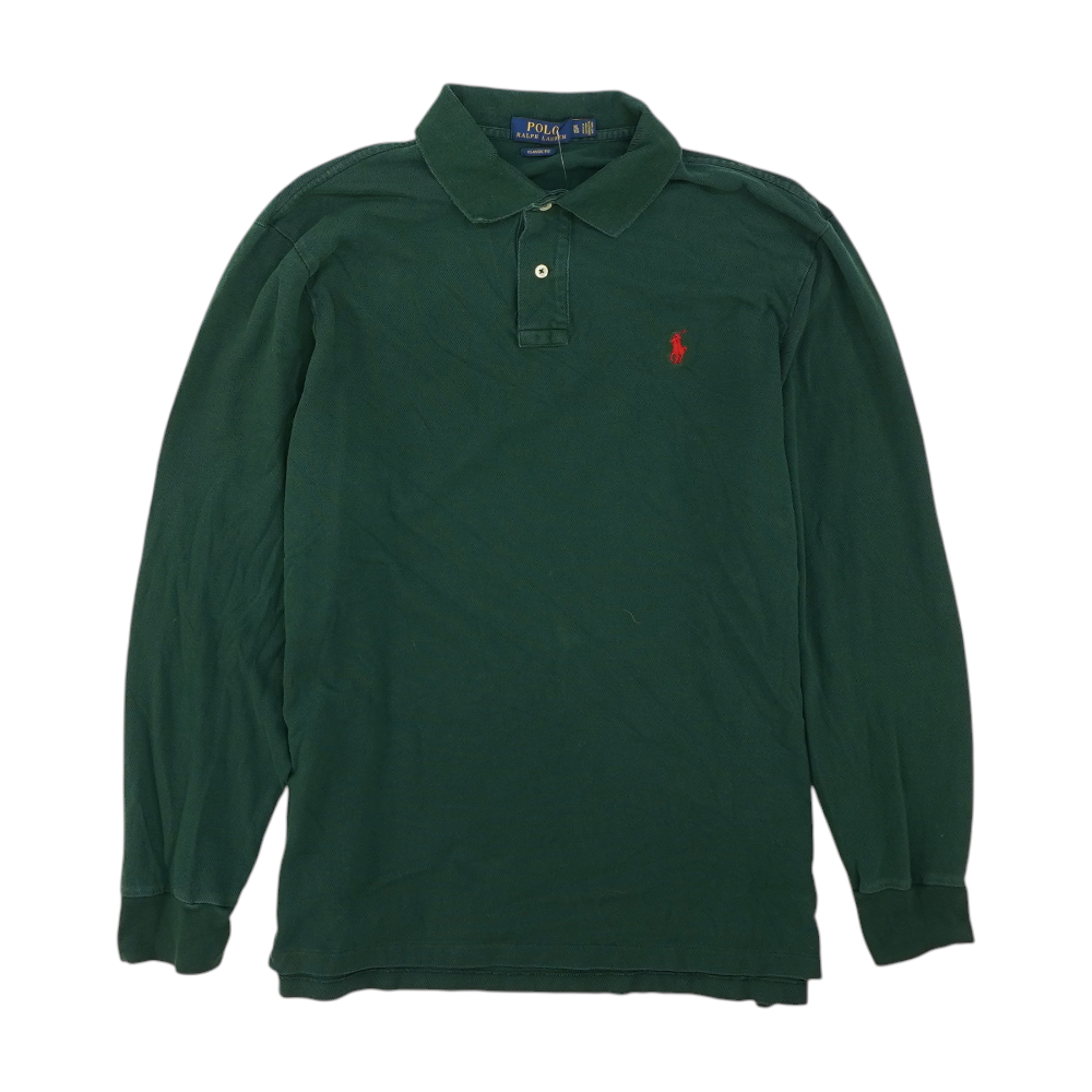 Green Solid Long Sleeve Polo