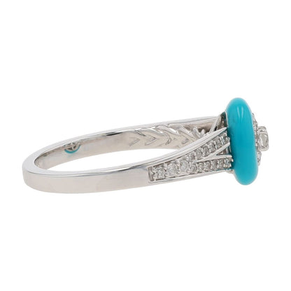 1/4 Ct 14K White Gold Diamond Cluster With Turquoise Enamel Halo Engagement Ring