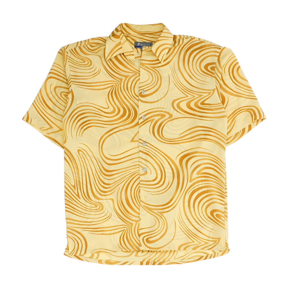 Beige Abstract Short Sleeve Button Down