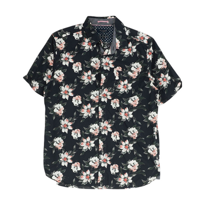 Navy Floral Short Sleeve Button Down