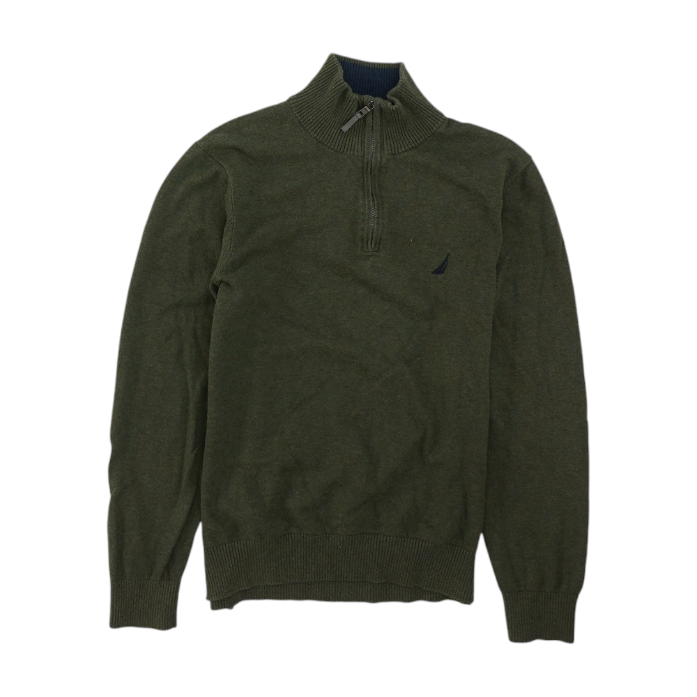 Green Solid 1/4 Zip Sweater