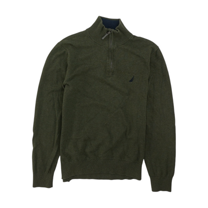 Green Solid 1/4 Zip Sweater
