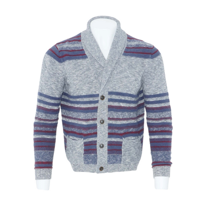 Gray Striped Cardigan Sweater