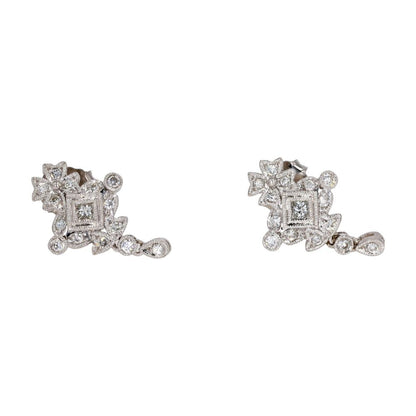 1/2 Ct 14K White Gold Milgrain Edge Diamond Dangle Earrings