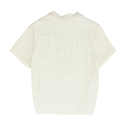 Cream Solid Short Sleeve Button Down
