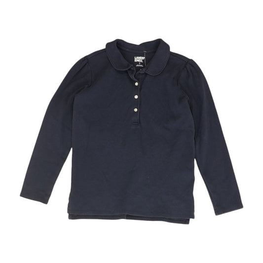 Navy Solid Polo Knit Top