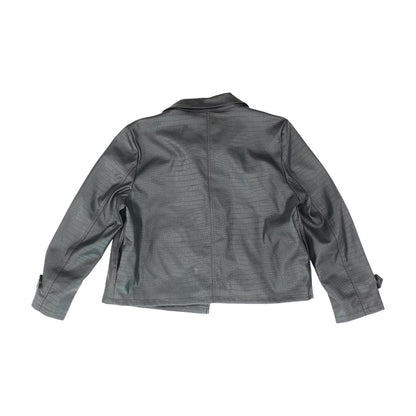 Black Solid Faux Leather Jacket