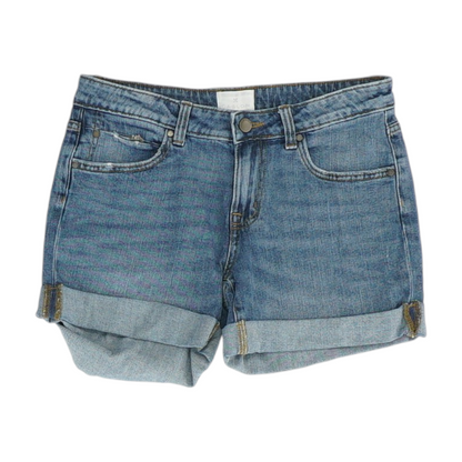 Blue Solid Denim Shorts