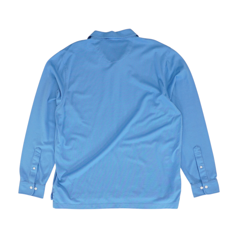 Blue Solid Long Sleeve Polo
