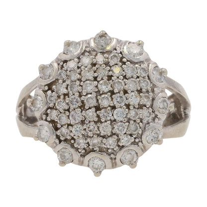 1 1/4 Ct 14K White Gold Round Diamond Cluster Cocktail Ring