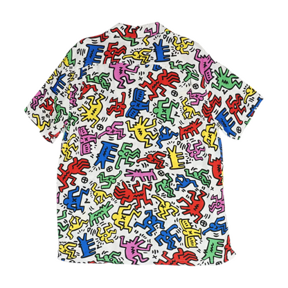 White Print Short Sleeve Button Down