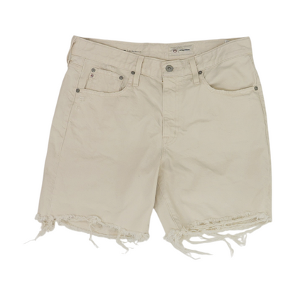 Beige Solid Denim Shorts
