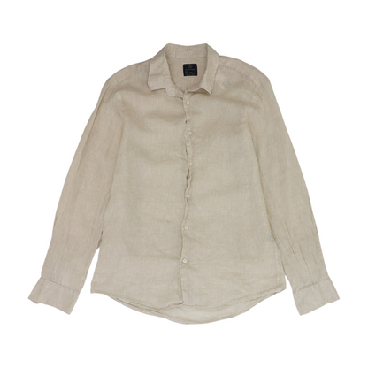 Beige Solid Long Sleeve Button Down