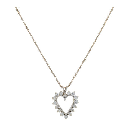 9/10 Ct 14K White Gold Round Diamond Open Halo Heart Pendant On Rope Chain