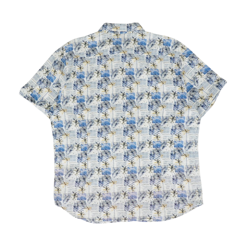 Blue Graphic Short Sleeve Button Down