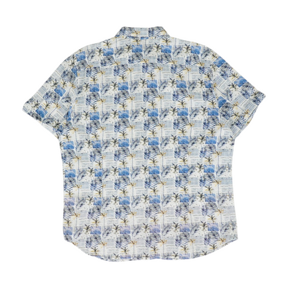 Blue Graphic Short Sleeve Button Down