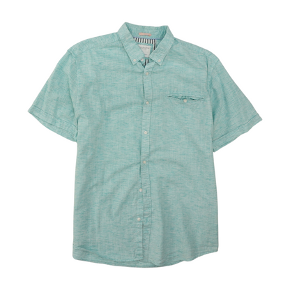 Blue Solid Short Sleeve Button Down