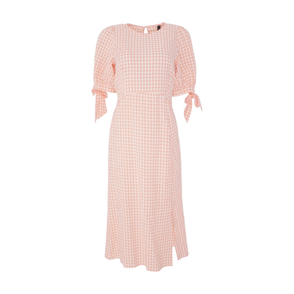 Peach Check Midi Dress