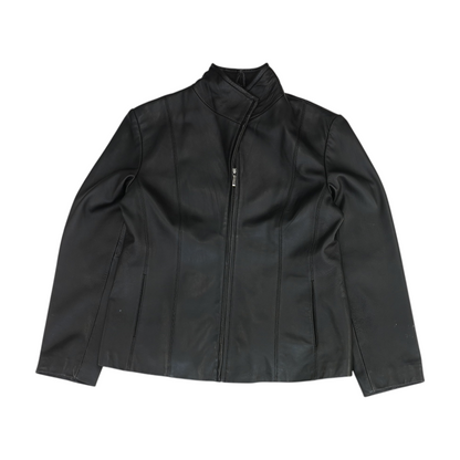 Black Solid Leather Jacket