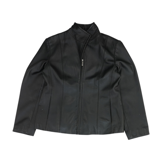 Black Solid Leather Jacket