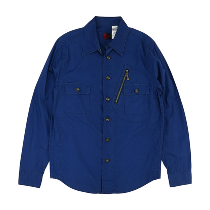 Blue Solid Long Sleeve Button Down