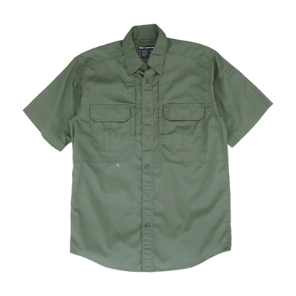 Green Solid Short Sleeve Button Down