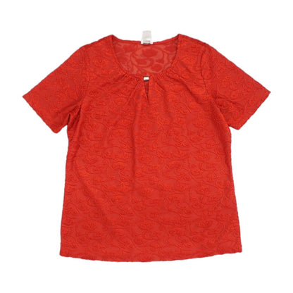 Red Floral Crewneck Knit Top